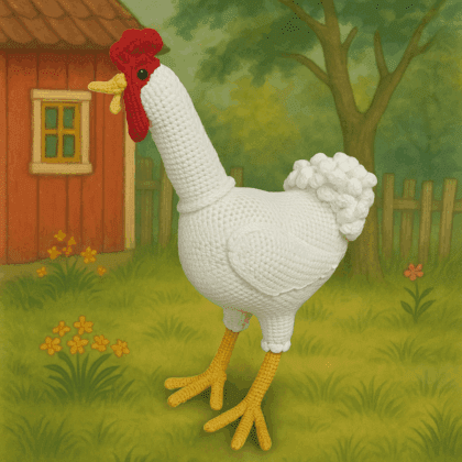 Prillan horgolt tyúk – kézzel készült amigurumi figura a Pettson és Findusz meséből