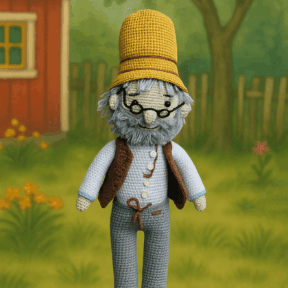 Pettson horgolt figura – kézzel készült amigurumi baba a Pettson és Findusz meséből