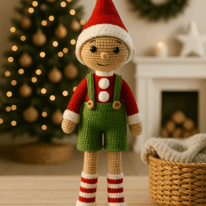 Karácsonyi manófiú – kézzel horgolt skandináv dekoráció