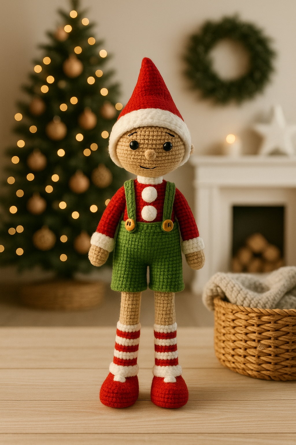 Karácsonyi manó lány – kézzel horgolt skandináv dekoráció - Image 2