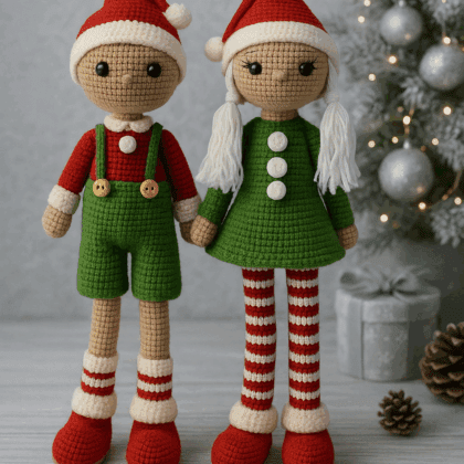 Karácsonyi manópár – kézzel horgolt skandináv dekoráció