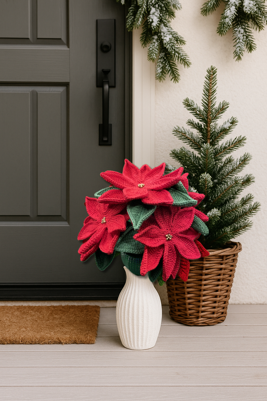 Horgolt Mikulásvirág csokor – kézműves karácsonyi dekoráció - Image 6