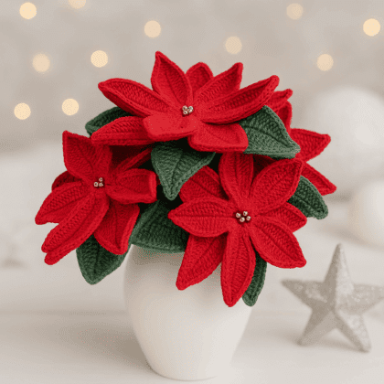 Horgolt Mikulásvirág csokor – kézműves karácsonyi dekoráció